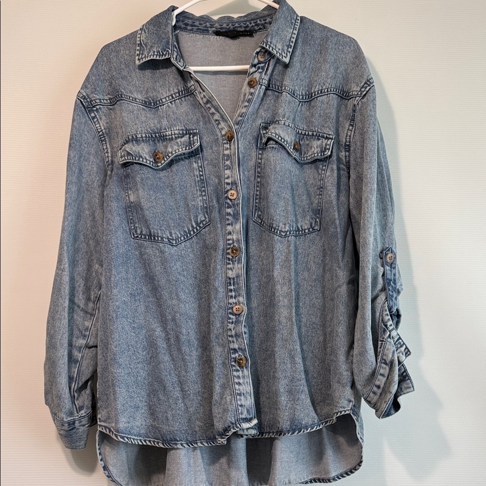 Jane and Delancey Light Wash Denim Button-Down Shirt